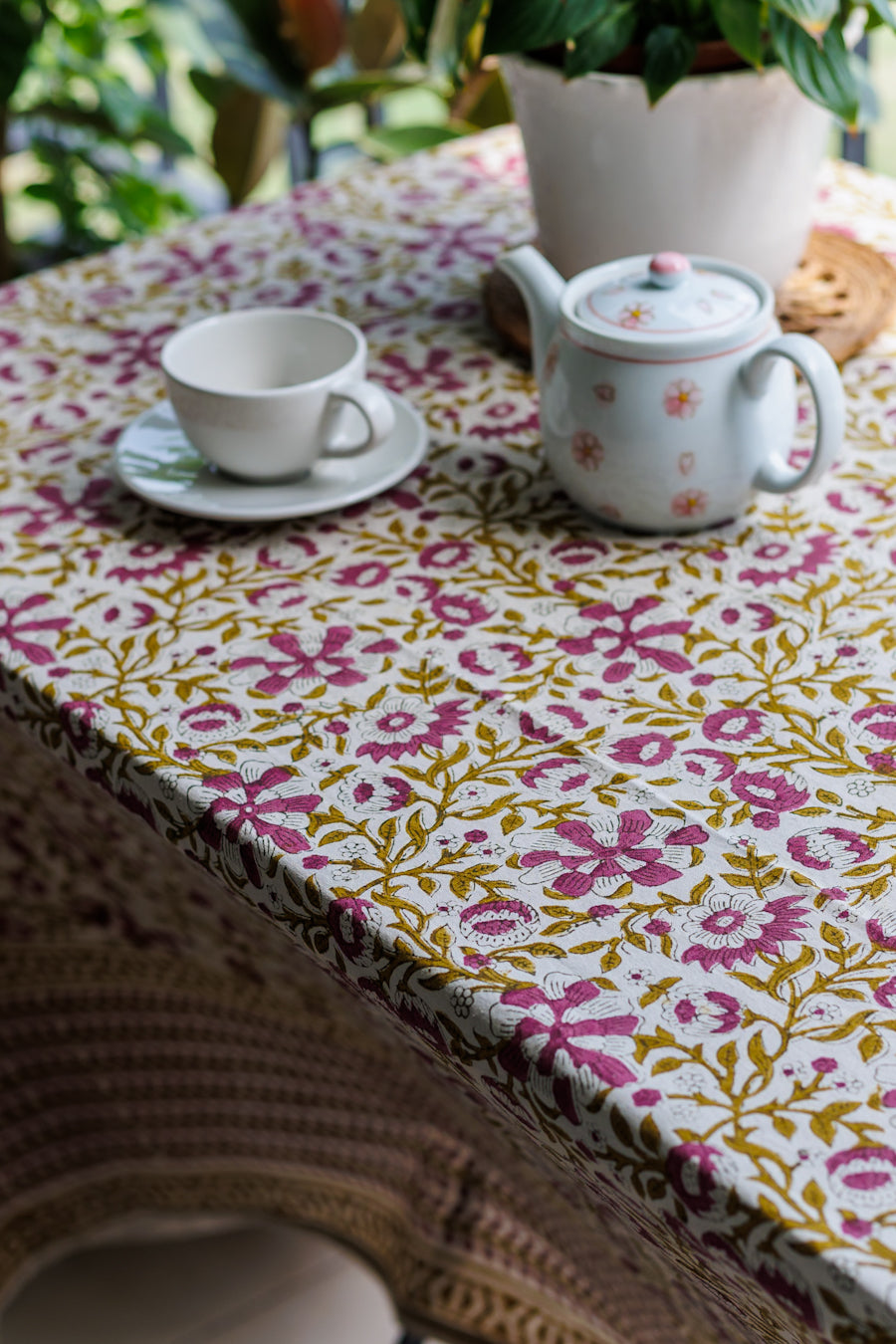 Purple and Green Block Print Table cover