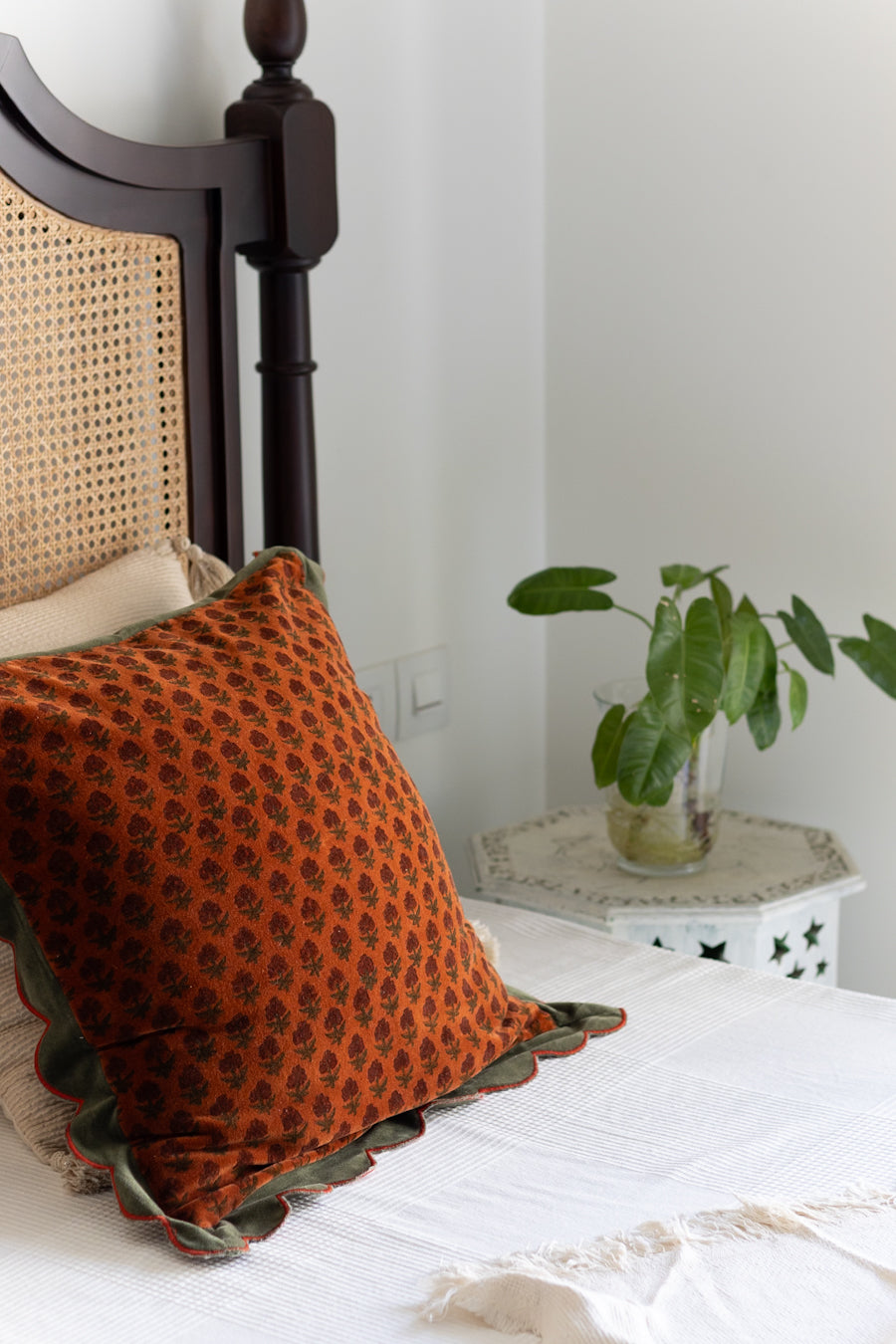 Block Print Cushion Cover with scallops