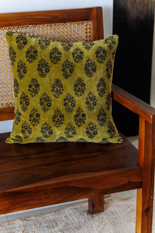 Cotton Velvet Block print Cushion Cover