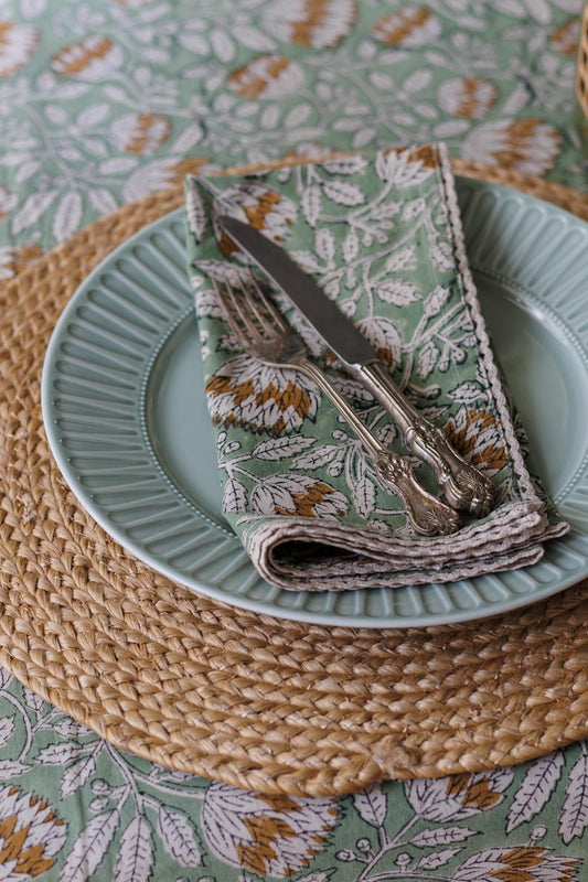 Whispering Sage Block Print Table Napkins – Set of 4
