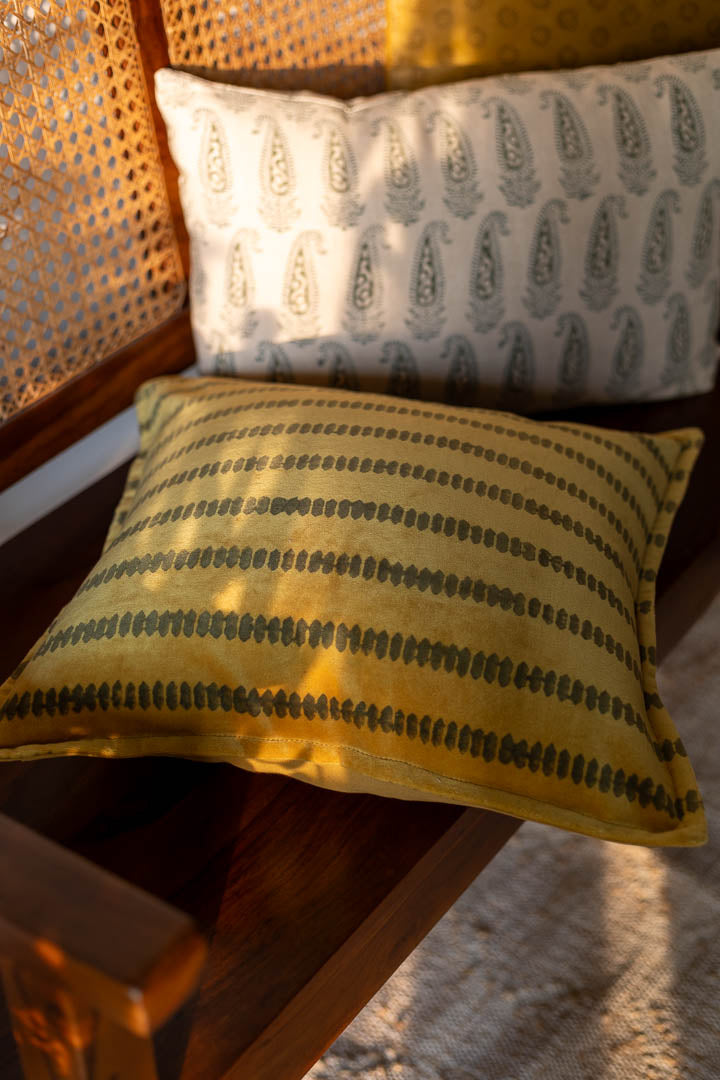 Mustard Velvet Block Print Cushion Cover