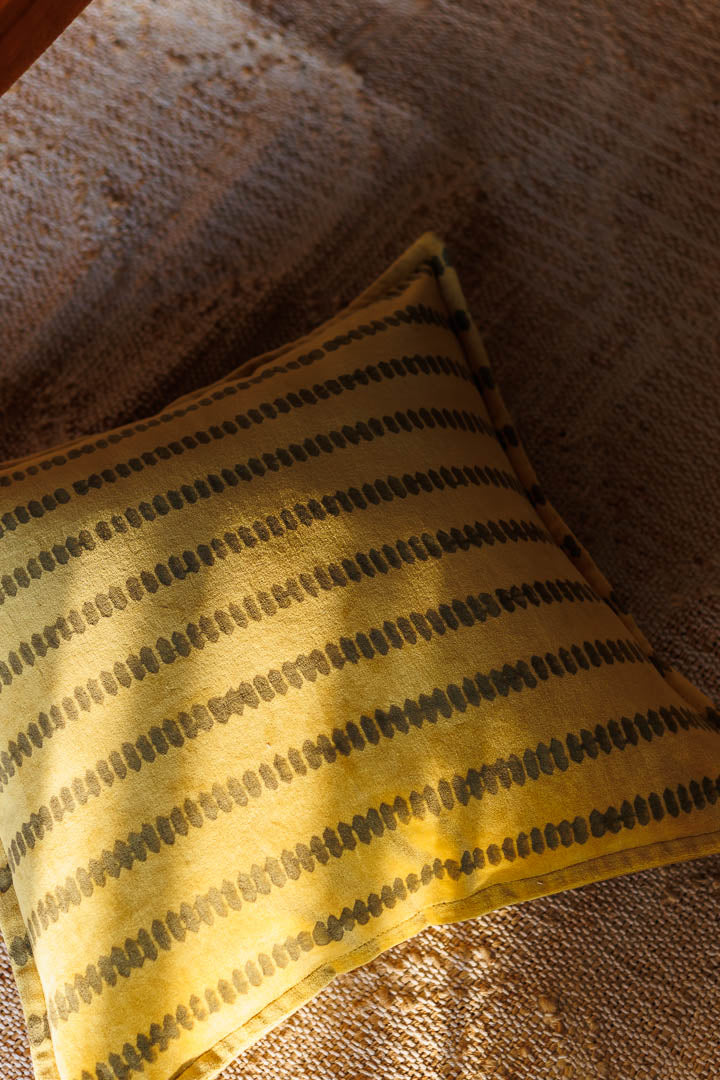 Mustard Velvet Block Print Cushion Cover