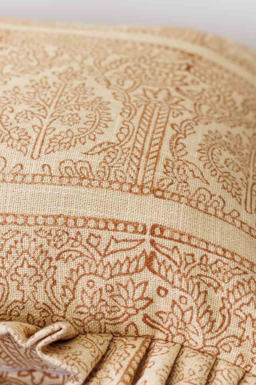 Johari Bazaar Block Print Ruffle Cushion Cover closeup