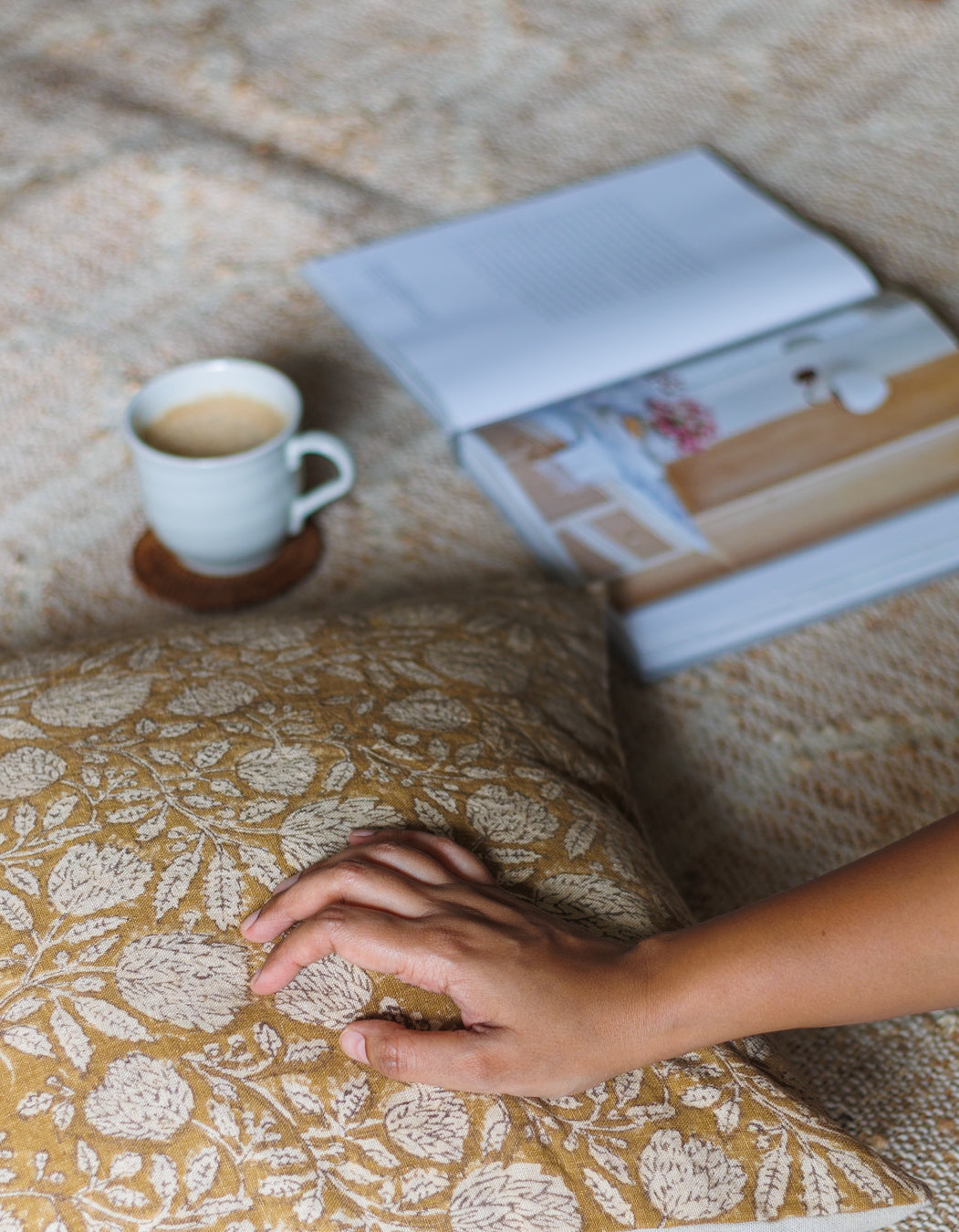 Mustard Floral Jaal Cushion Cover