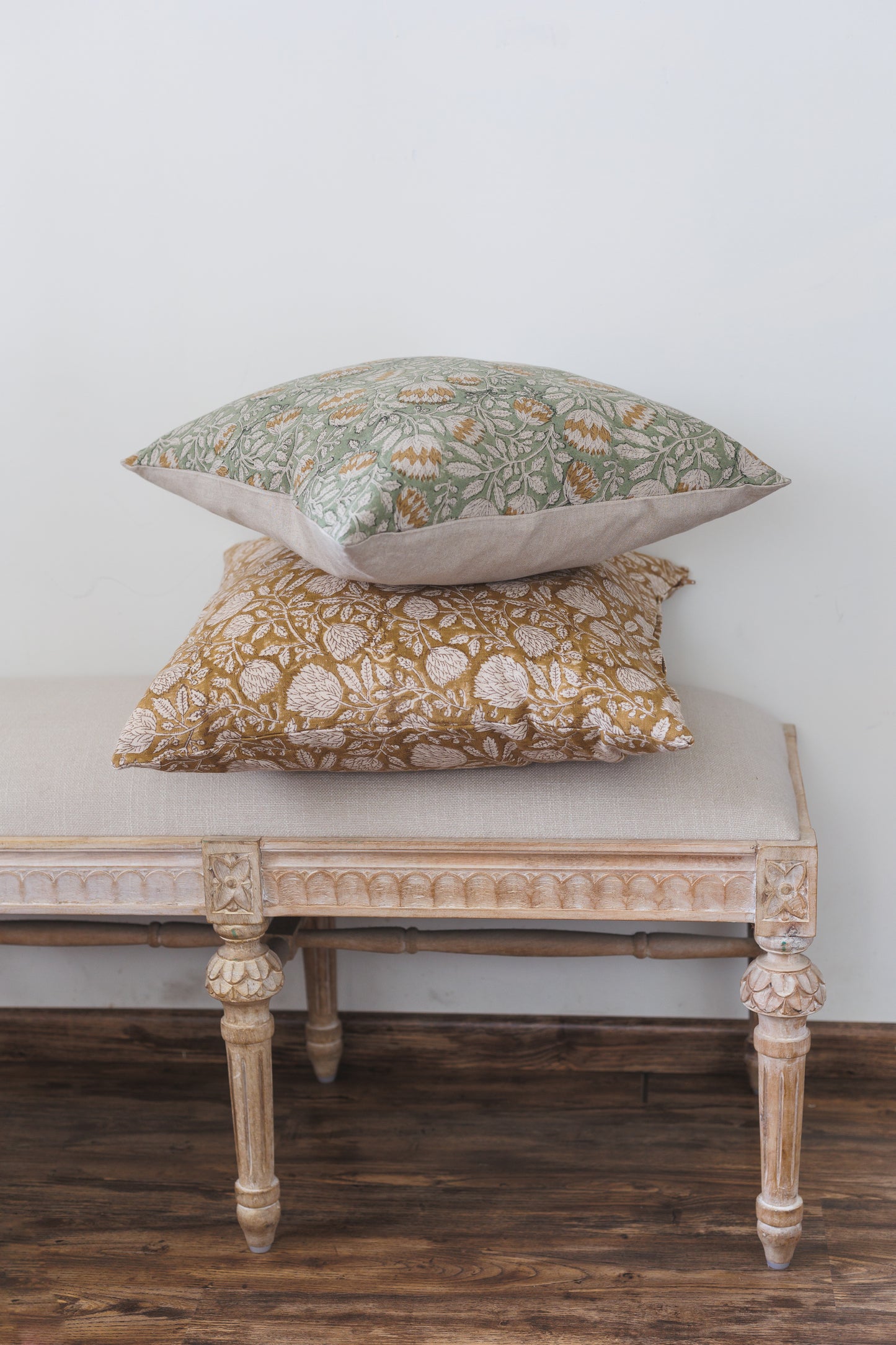 Mustard Floral Jaal Cushion Cover in linen