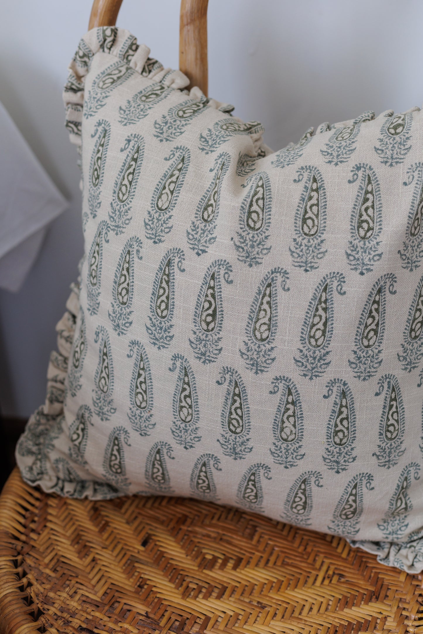 Paisley Block print Ruffle Cushion Cover