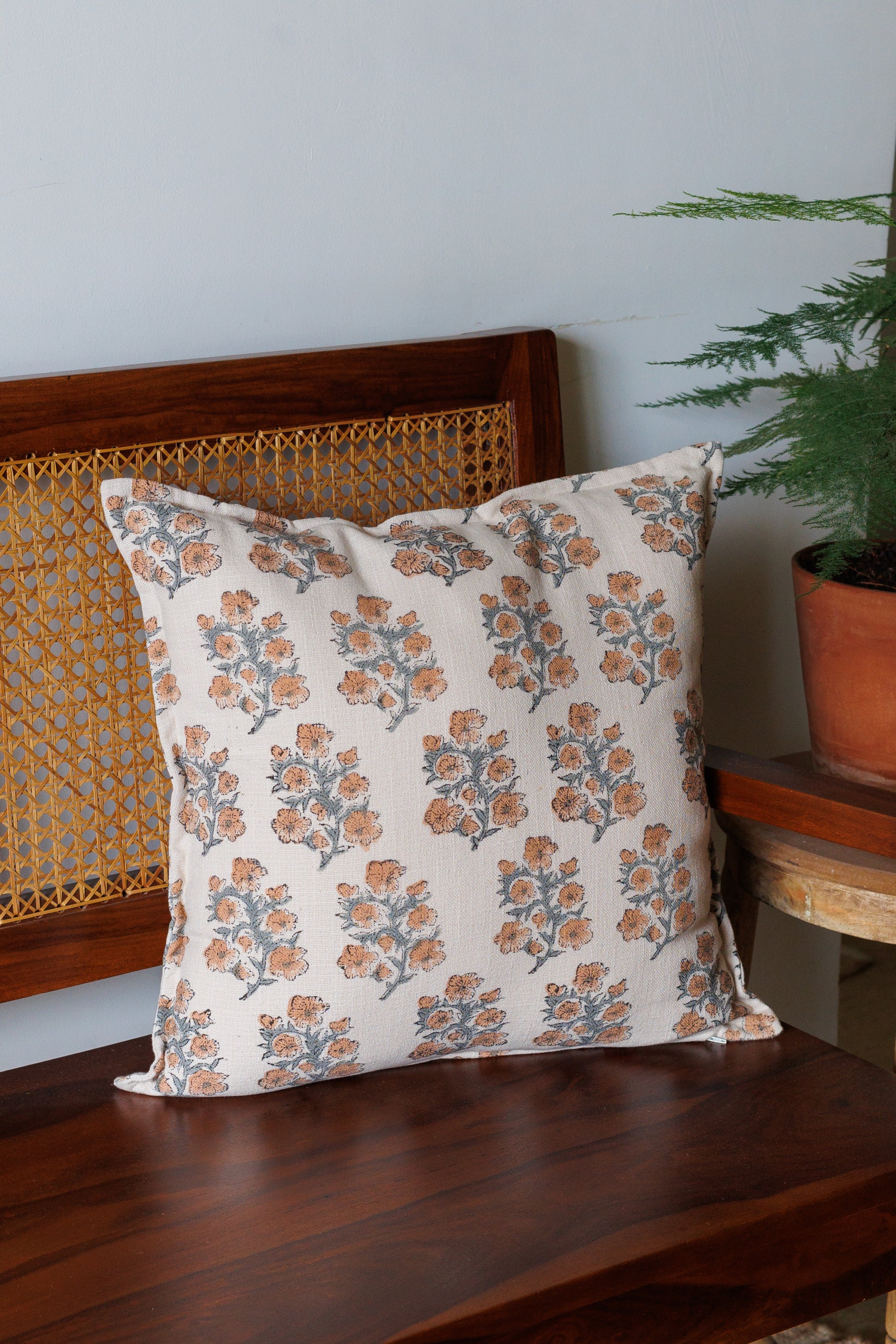 Peach Fuzz Block print Cushion Cover