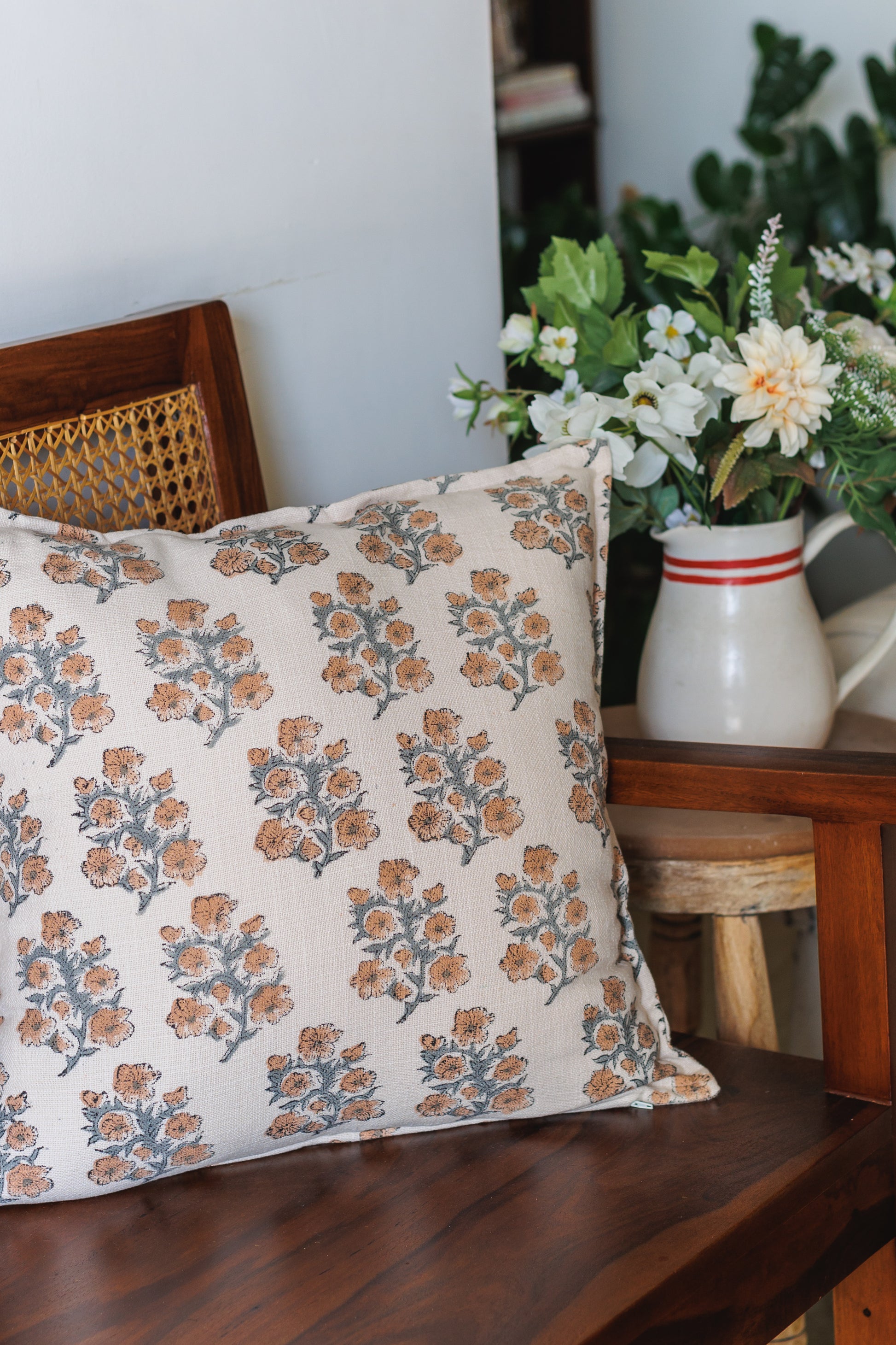 Peach Fuzz Block print Cushion Cover