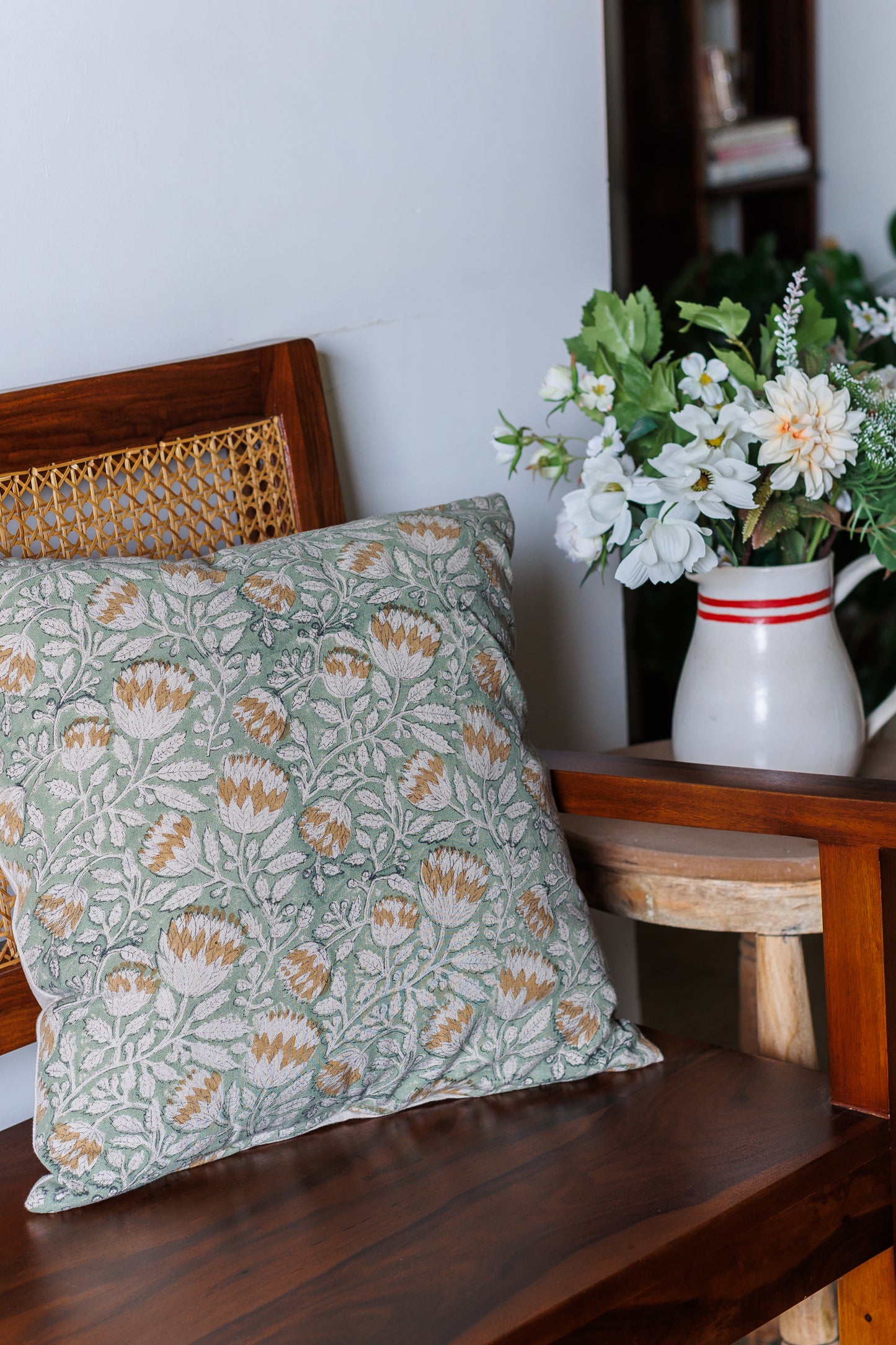 Pista floral jaal block print Cushion Cover