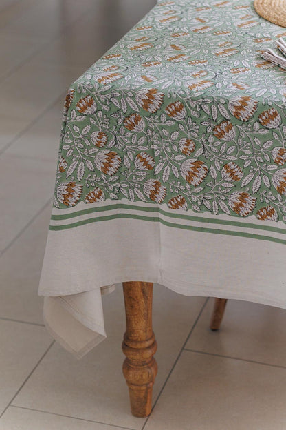 Sage Block Print Table Cover 