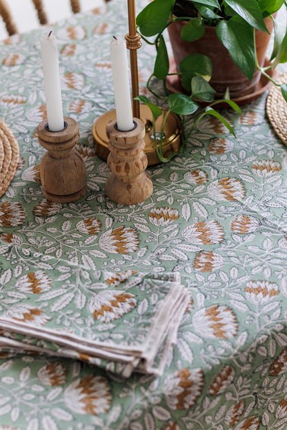 Sage Block Print Table Cover 