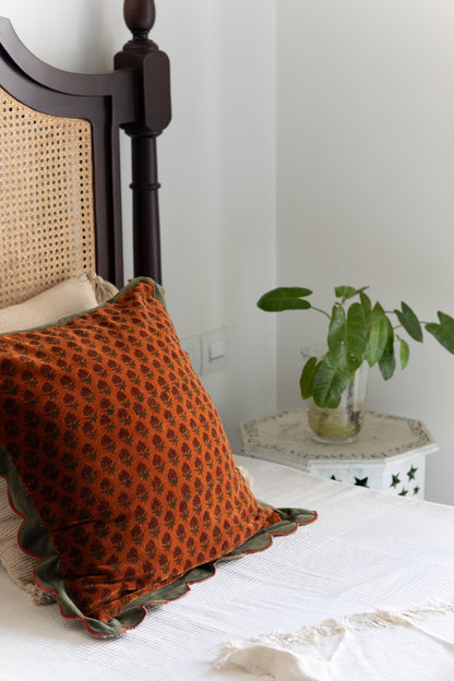 Block Print Cushion Cover with scallops