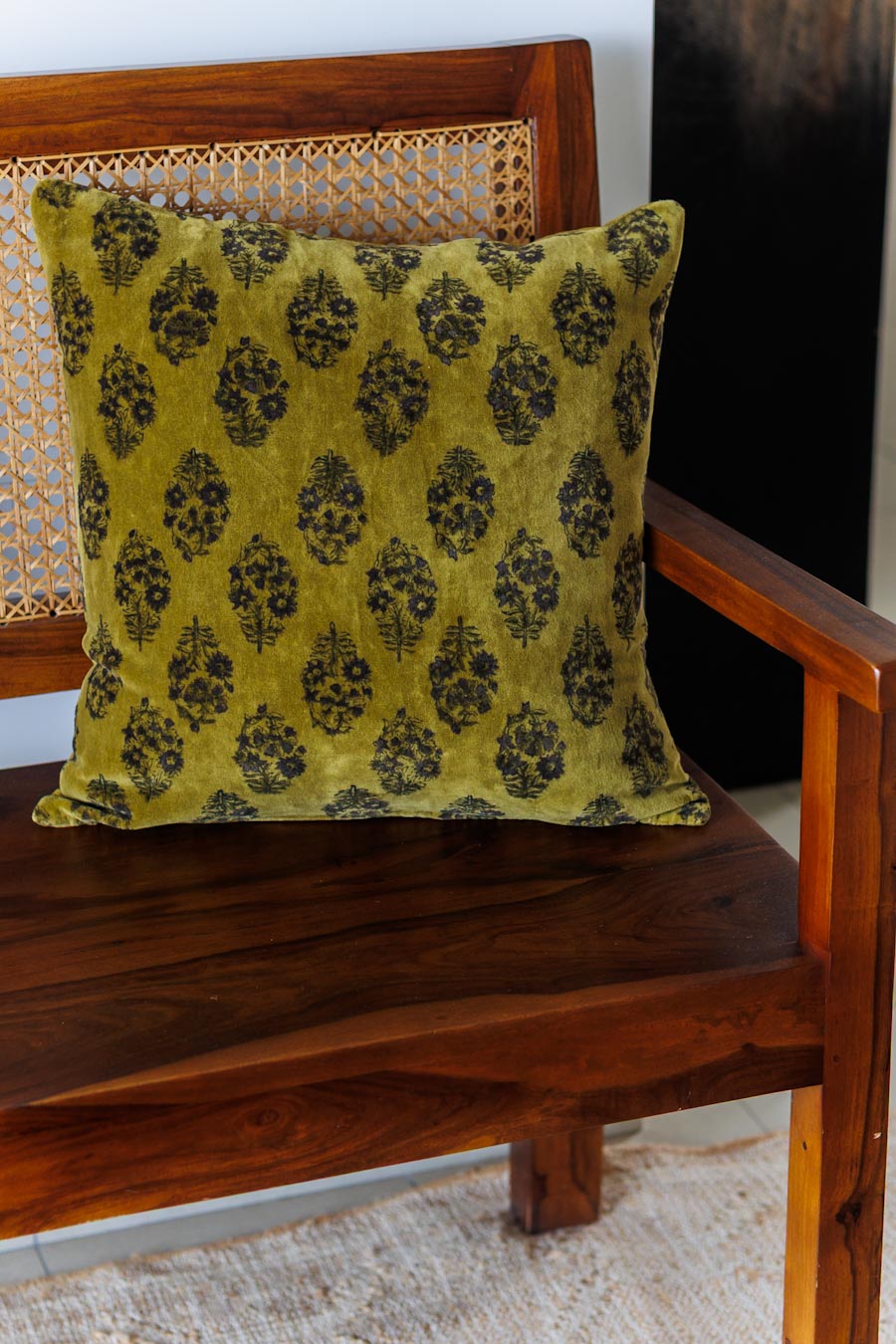 Cotton Velvet Block print Cushion Cover 