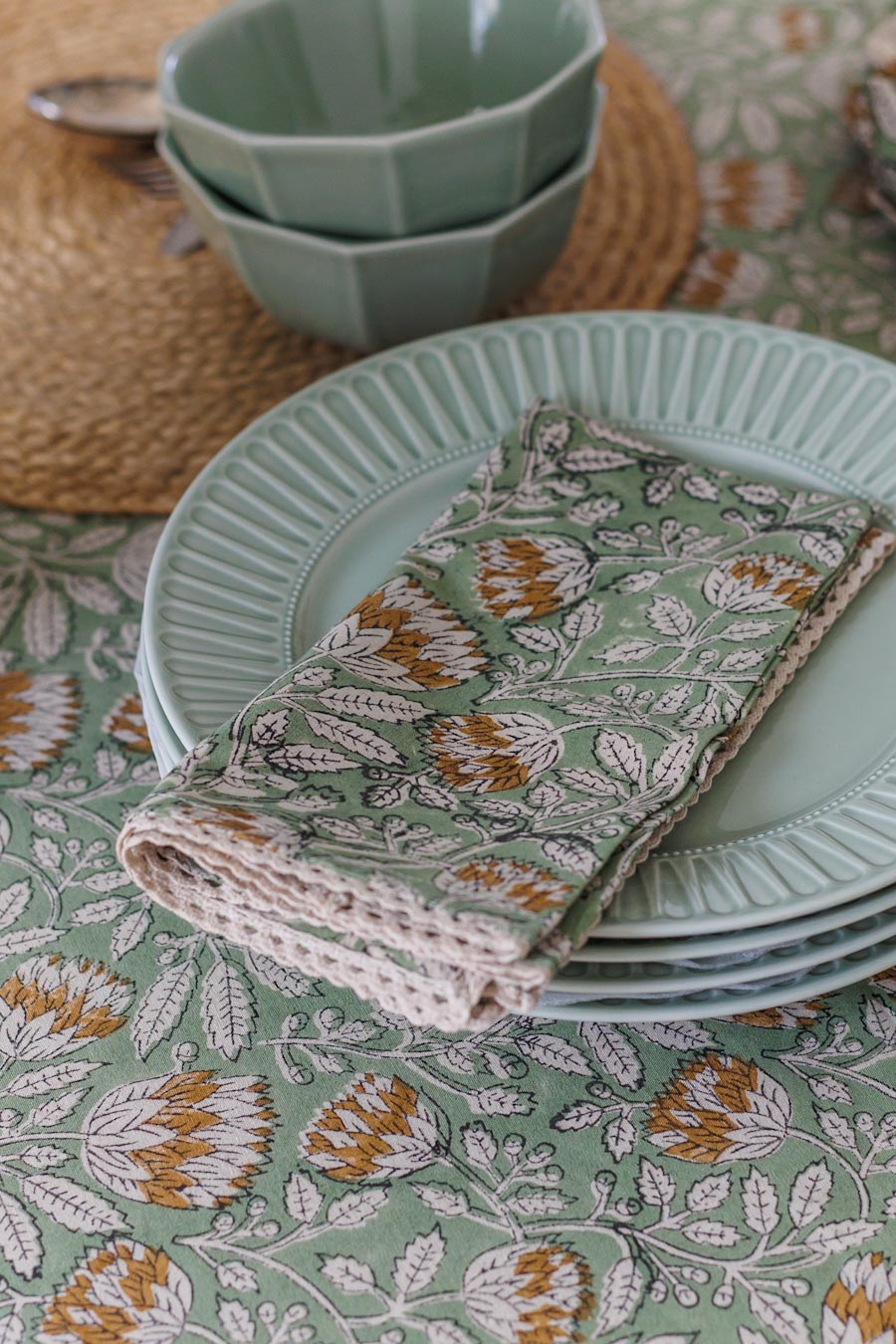 Whispering Sage Block Print Table Napkins – Set of 4 