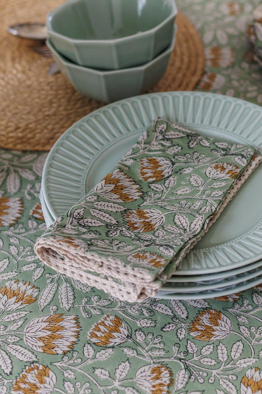 Whispering Sage Block Print Table Napkins – Set of 4 