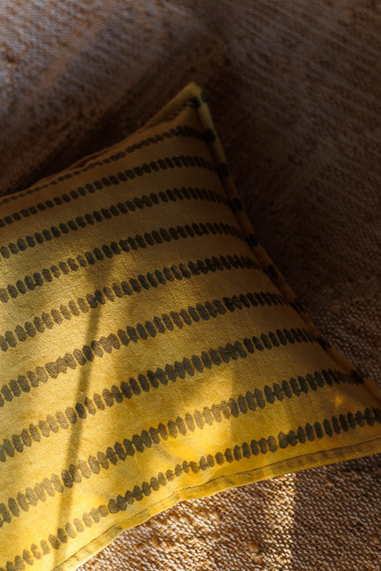 Mustard Velvet Block Print Cushion Cover