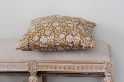 Mustard Floral Jaal Block print Cushion Cover 