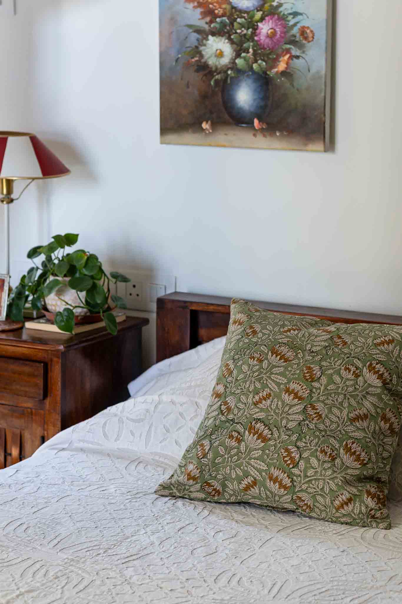 Pista floral jaal block print Cushion Cover