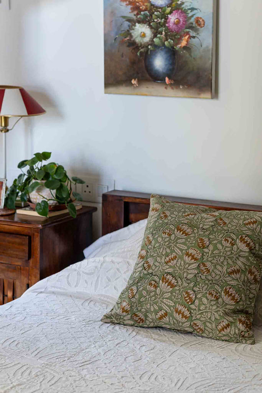 Pista floral jaal block print Cushion Cover