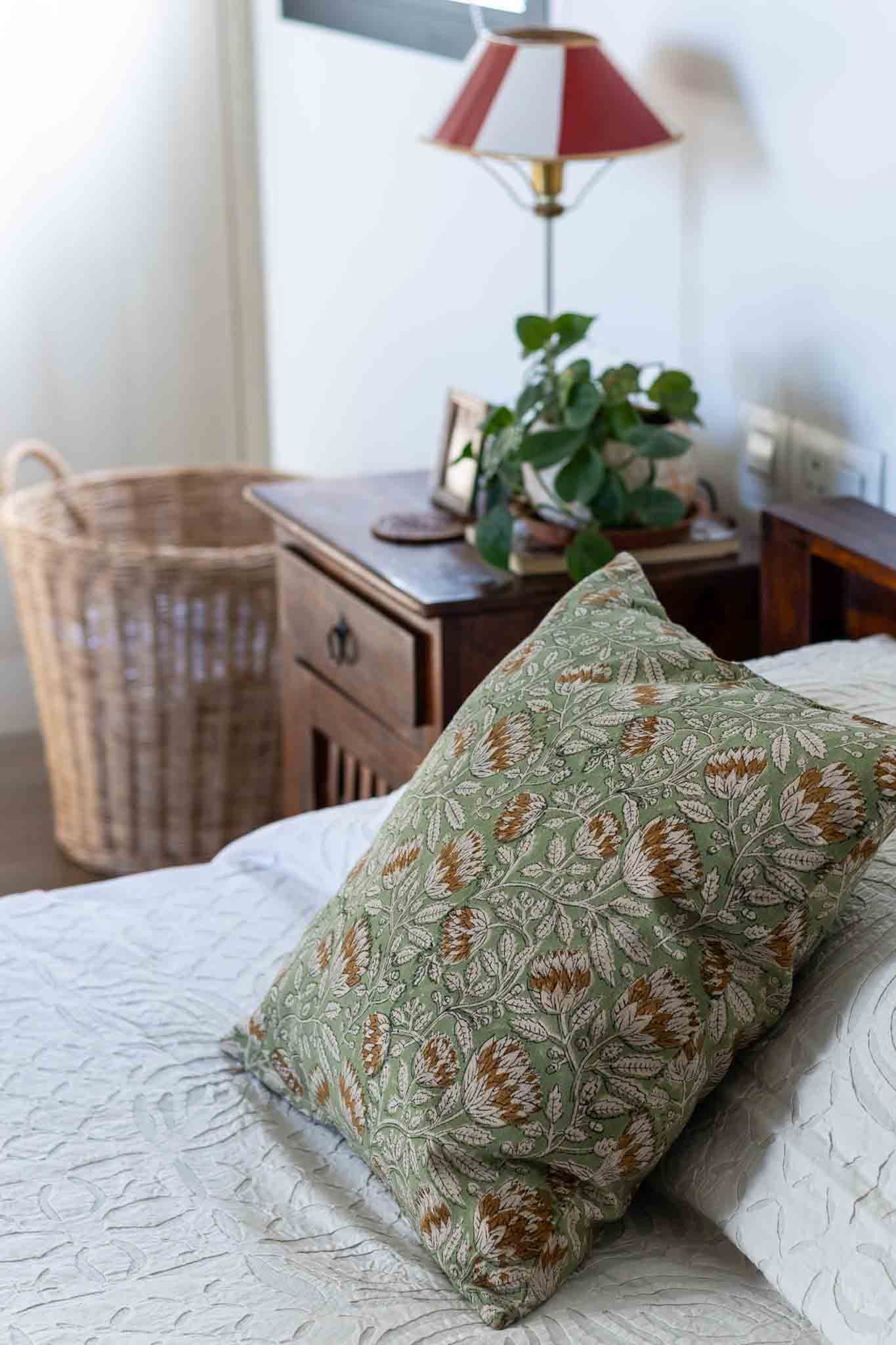 Pista floral jaal block print Cushion Cover