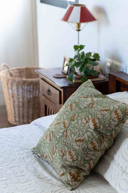 Pista floral jaal block print Cushion Cover