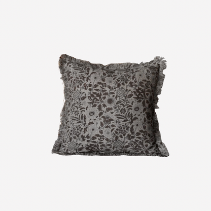 An Olive green block print cushion cover on. White background 