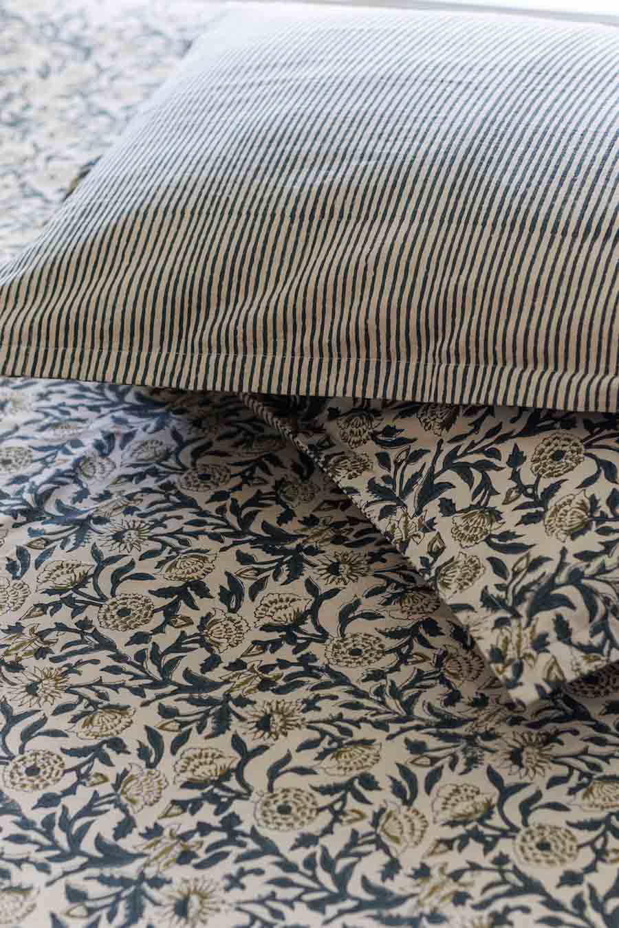 Teal Blue floral print bed sheet with matching pillowcase