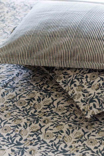 Teal Blue floral print bed sheet with matching pillowcase