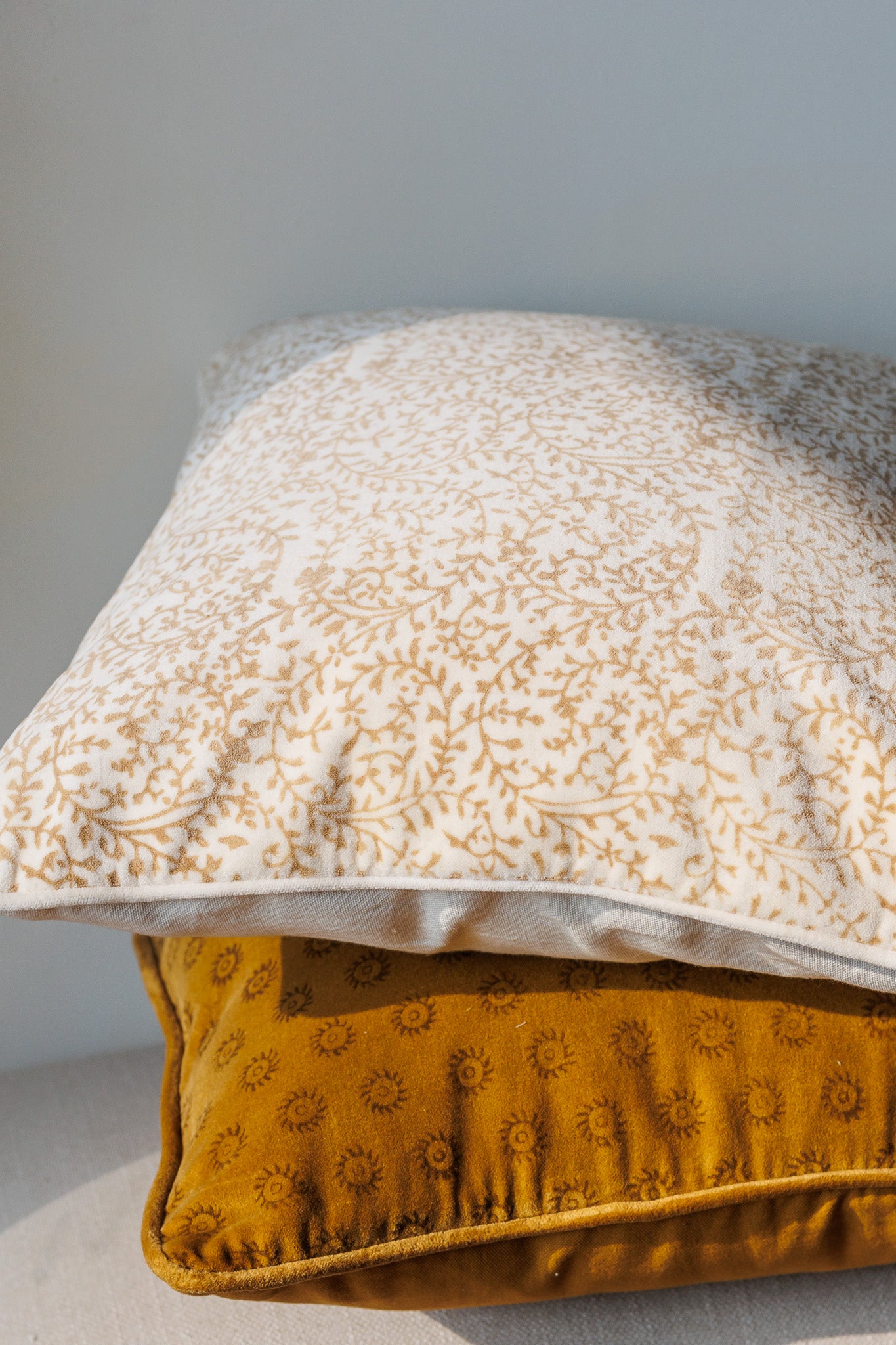 Stack of two Velvet Cushion Cover on white background