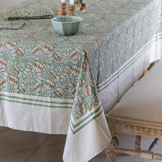 Sage Block Print Table Cloth